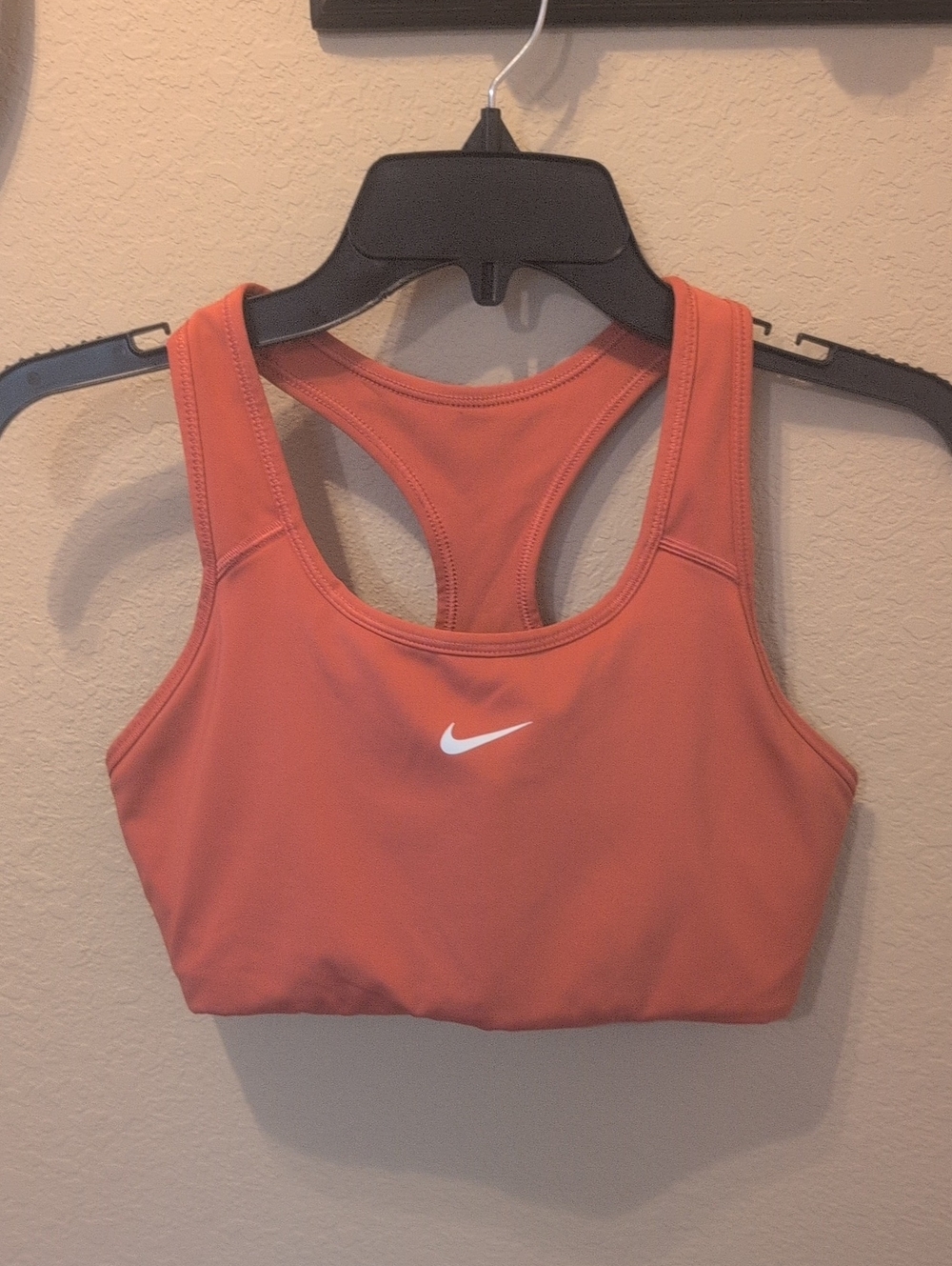 Nike Coral Racerback Sports Bra with White Swoosh